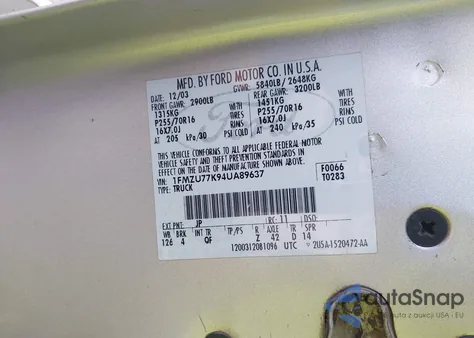 2004 Ford Explorer Sport Trac Adrenalin/Xls/Xlt from USA, damaged, VIN 1FMZU77K94UA89637